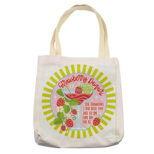Cocktails - Strawberry Daiquiri - printed canvas tote bag by Claire Atwood