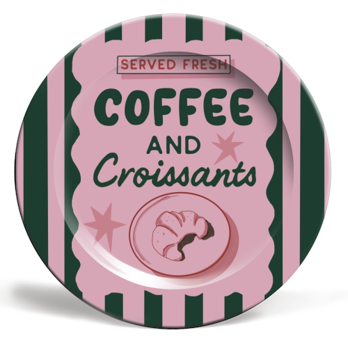 Coffee and Croissants - ceramic dinner plate by Giddy Kipper