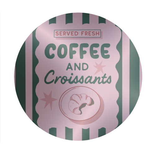 Coffee and Croissants - Circle Sticker by Giddy Kipper