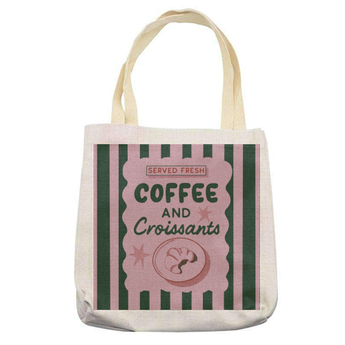 Coffee and Croissants - printed canvas tote bag by Giddy Kipper
