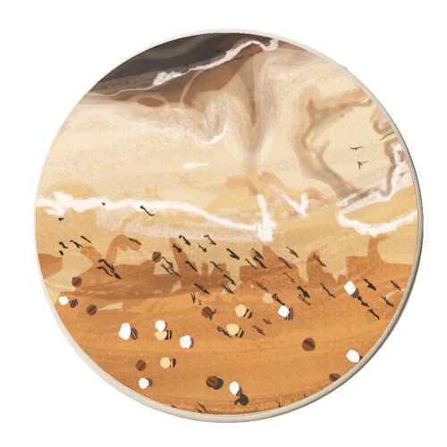 Coffee Beach, Ocean Sea Beachy Tropical Summer, Travel Painting Nature Landscape Waves People Sand - personalised beer coaster by Uma Prabhakar Gokhale