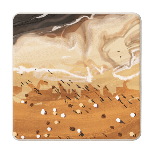 Coffee Beach, Ocean Sea Beachy Tropical Summer, Travel Painting Nature Landscape Waves People Sand - personalised beer coaster by Uma Prabhakar Gokhale