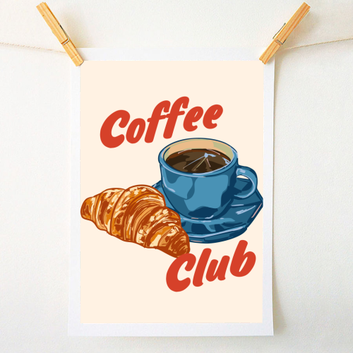 Coffee Club – Croissant and Espresso Illustration - A1 - A4 art print by EZbie