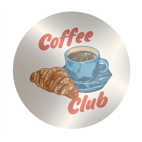 Coffee Club – Croissant and Espresso Illustration - Circle Sticker by EZbie