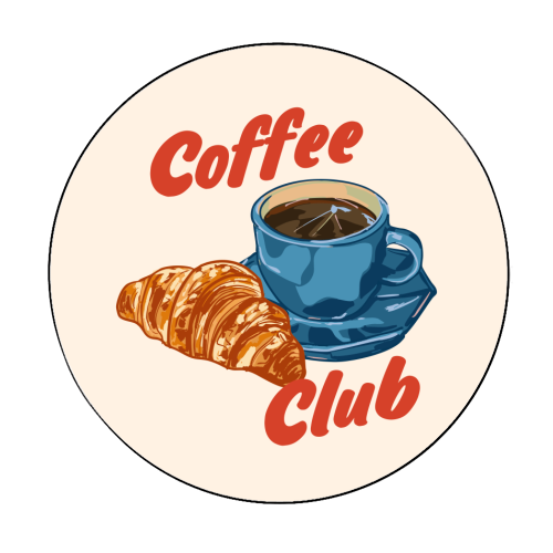Coffee Club – Croissant and Espresso Illustration - Circle Sticker by EZbie