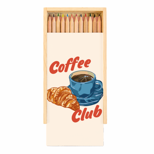 Coffee Club – Croissant and Espresso Illustration - Coloured Pencils with Box by EZbie
