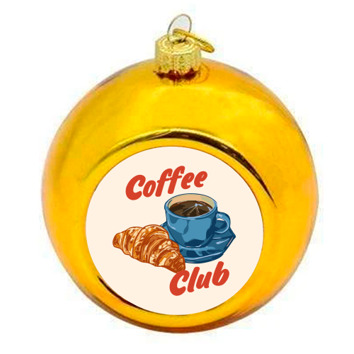 Coffee Club – Croissant and Espresso Illustration - colourful christmas bauble by EZbie