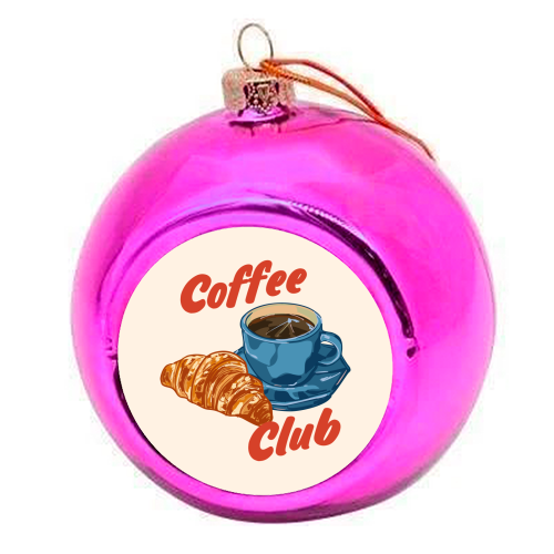 Coffee Club – Croissant and Espresso Illustration - colourful christmas bauble by EZbie