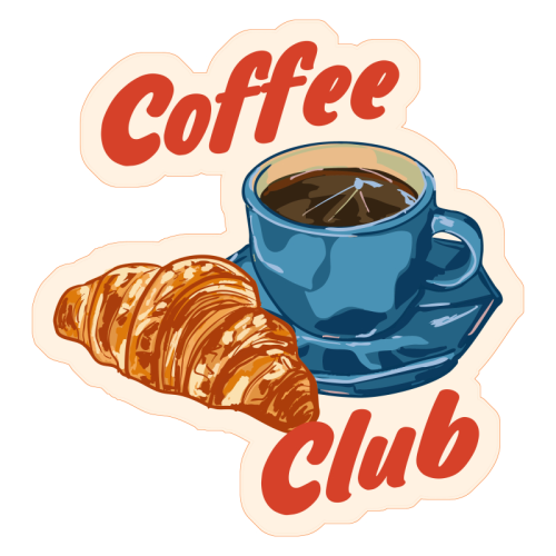 Coffee Club – Croissant and Espresso Illustration - Die Cut Sticker by EZbie