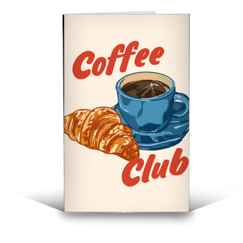 Coffee Club – Croissant and Espresso Illustration - funny greeting card by EZbie