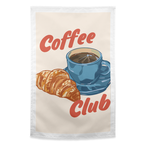 Coffee Club – Croissant and Espresso Illustration - funny tea towel by EZbie