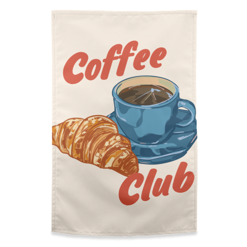 Coffee Club – Croissant and Espresso Illustration - funny tea towel by EZbie