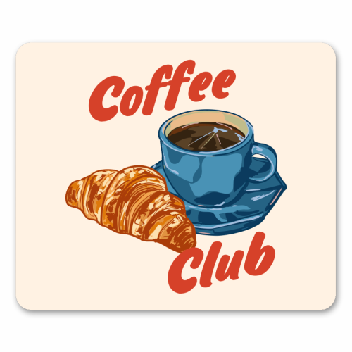 Coffee Club – Croissant and Espresso Illustration - mouse mat by EZbie