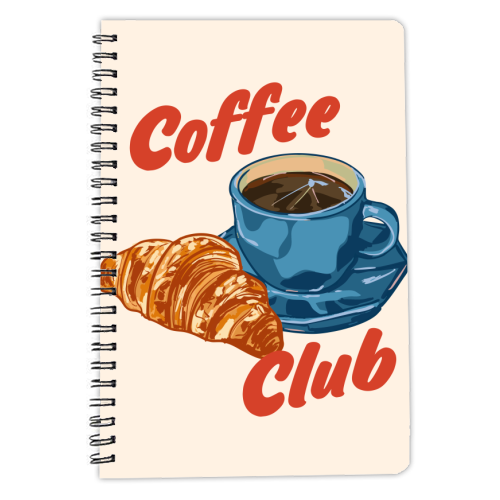 Coffee Club – Croissant and Espresso Illustration - personalised A4, A5, A6 notebook by EZbie