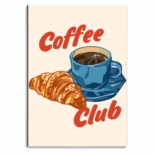 Coffee Club – Croissant and Espresso Illustration - personalised A4, A5, A6 notebook by EZbie