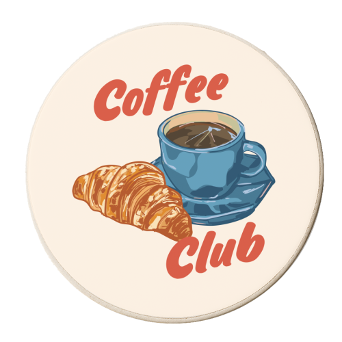 Coffee Club – Croissant and Espresso Illustration - personalised beer coaster by EZbie
