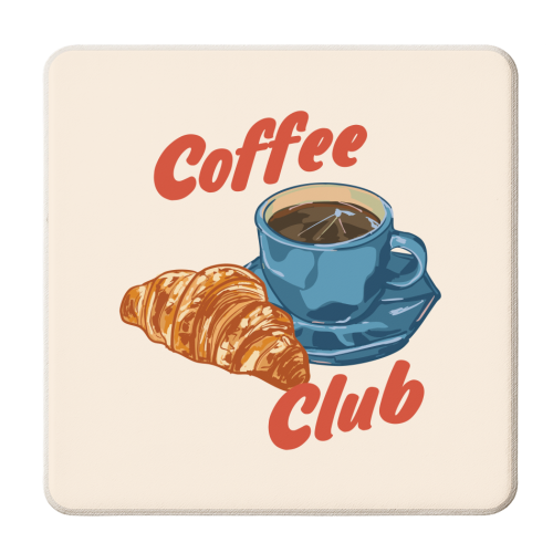 Coffee Club – Croissant and Espresso Illustration - personalised beer coaster by EZbie