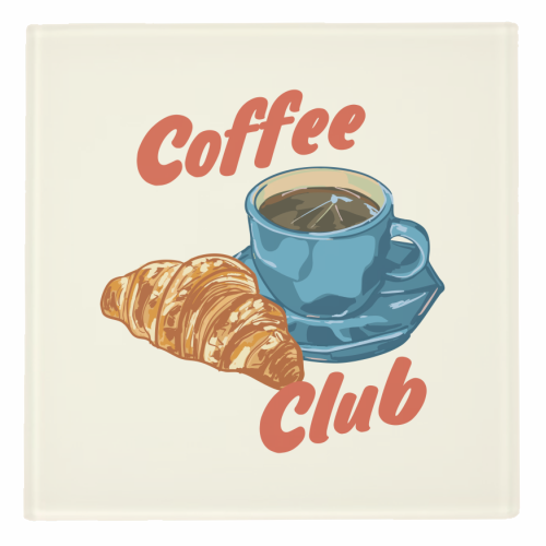Coffee Club – Croissant and Espresso Illustration - personalised beer coaster by EZbie