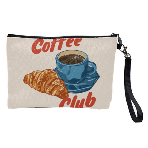 Coffee Club – Croissant and Espresso Illustration - pretty makeup bag by EZbie