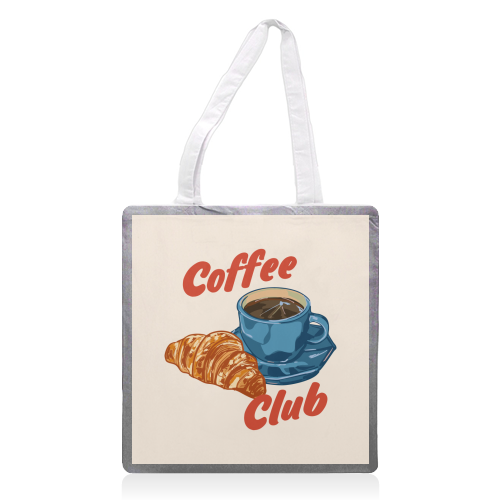 Coffee Club – Croissant and Espresso Illustration - printed canvas tote bag by EZbie