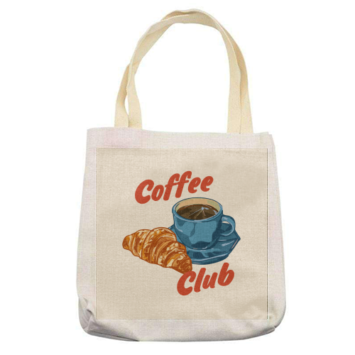 Coffee Club – Croissant and Espresso Illustration - printed canvas tote bag by EZbie