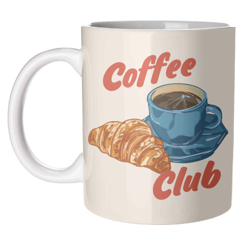 Coffee Club – Croissant and Espresso Illustration - unique mug by EZbie