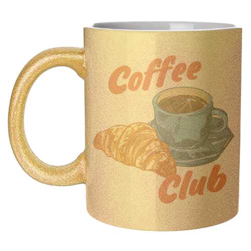 Coffee Club – Croissant and Espresso Illustration - unique mug by EZbie