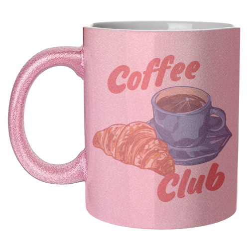 Coffee Club – Croissant and Espresso Illustration - unique mug by EZbie