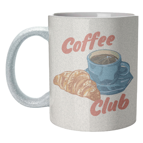 Coffee Club – Croissant and Espresso Illustration - unique mug by EZbie