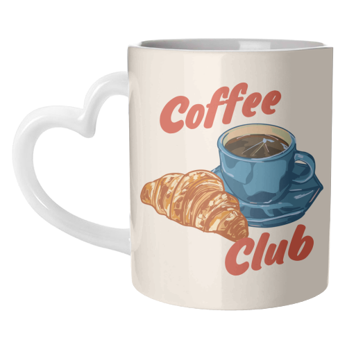 Coffee Club – Croissant and Espresso Illustration - unique mug by EZbie
