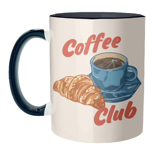 Coffee Club – Croissant and Espresso Illustration - unique mug by EZbie