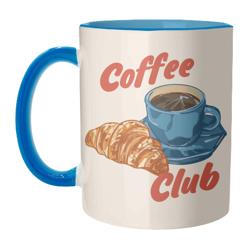 Coffee Club – Croissant and Espresso Illustration - unique mug by EZbie