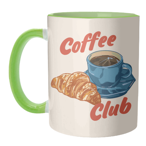 Coffee Club – Croissant and Espresso Illustration - unique mug by EZbie