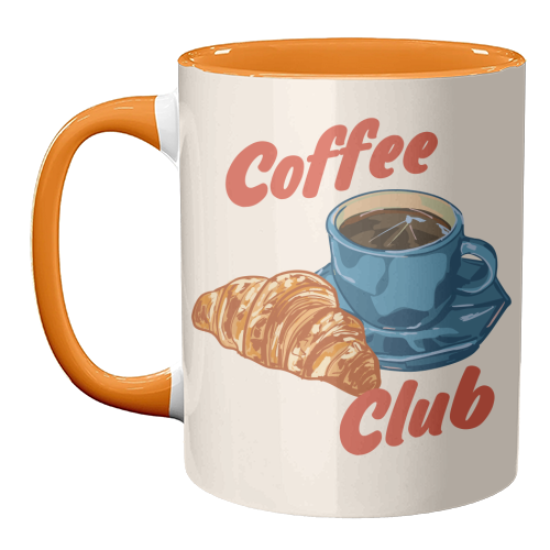 Coffee Club – Croissant and Espresso Illustration - unique mug by EZbie