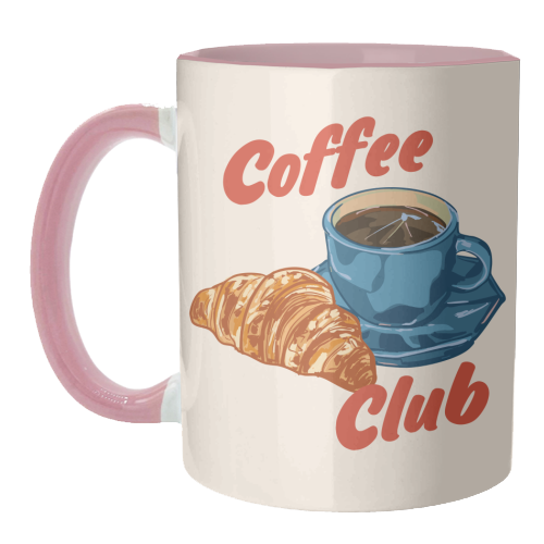 Coffee Club – Croissant and Espresso Illustration - unique mug by EZbie