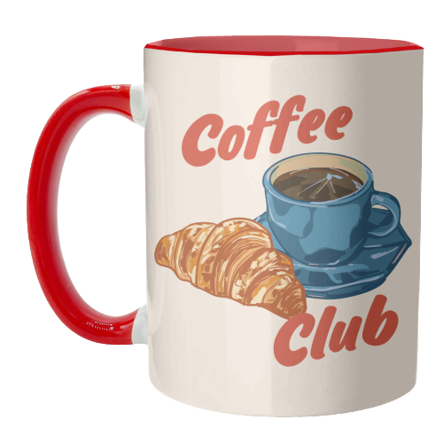 Coffee Club – Croissant and Espresso Illustration - unique mug by EZbie