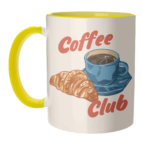 Coffee Club – Croissant and Espresso Illustration - unique mug by EZbie
