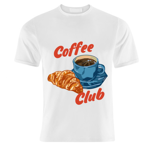 Coffee Club – Croissant and Espresso Illustration - unique t shirt by EZbie