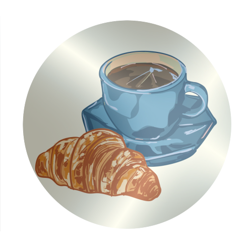 Coffee & Croissant – Café-Style Illustration - Circle Sticker by EZbie