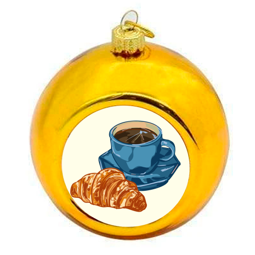 Coffee & Croissant – Café-Style Illustration - colourful christmas bauble by EZbie