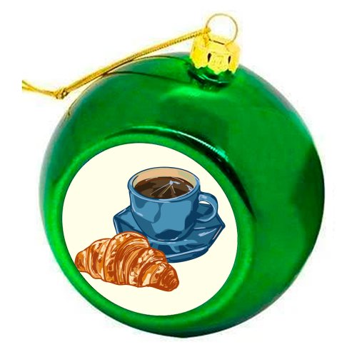 Coffee & Croissant – Café-Style Illustration - colourful christmas bauble by EZbie