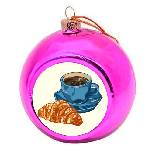 Coffee & Croissant – Café-Style Illustration - colourful christmas bauble by EZbie