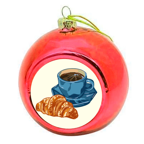 Coffee & Croissant – Café-Style Illustration - colourful christmas bauble by EZbie