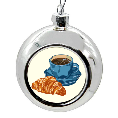 Coffee & Croissant – Café-Style Illustration - colourful christmas bauble by EZbie