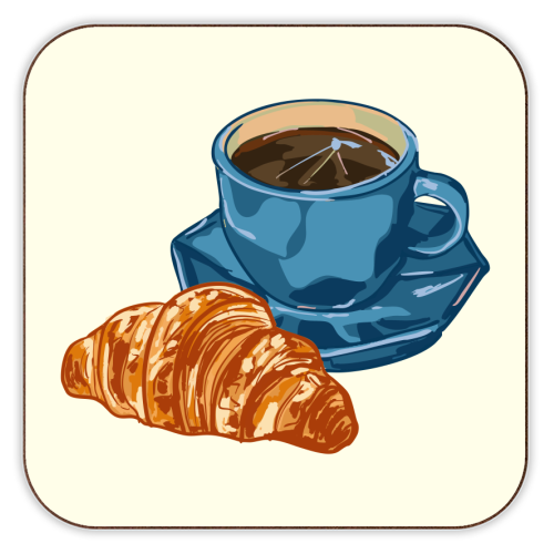 Coffee & Croissant – Café-Style Illustration - personalised beer coaster by EZbie