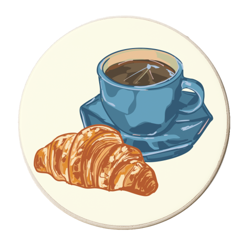 Coffee & Croissant – Café-Style Illustration - personalised beer coaster by EZbie