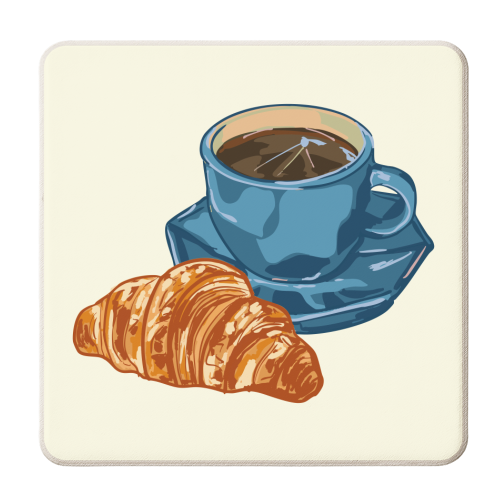 Coffee & Croissant – Café-Style Illustration - personalised beer coaster by EZbie