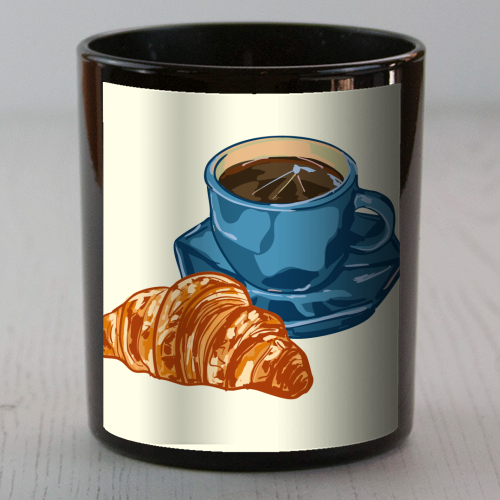 Coffee & Croissant – Café-Style Illustration - scented candle by EZbie