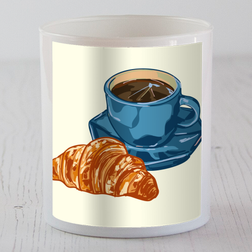 Coffee & Croissant – Café-Style Illustration - scented candle by EZbie