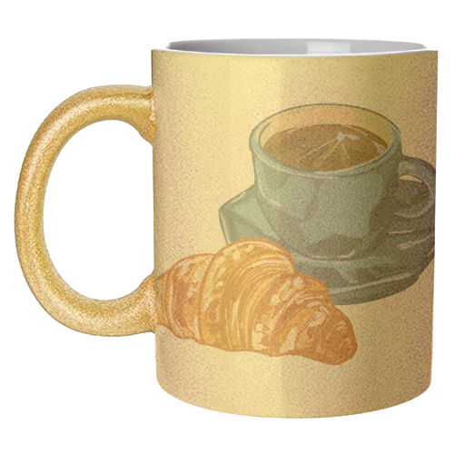 Coffee & Croissant – Café-Style Illustration - unique mug by EZbie
